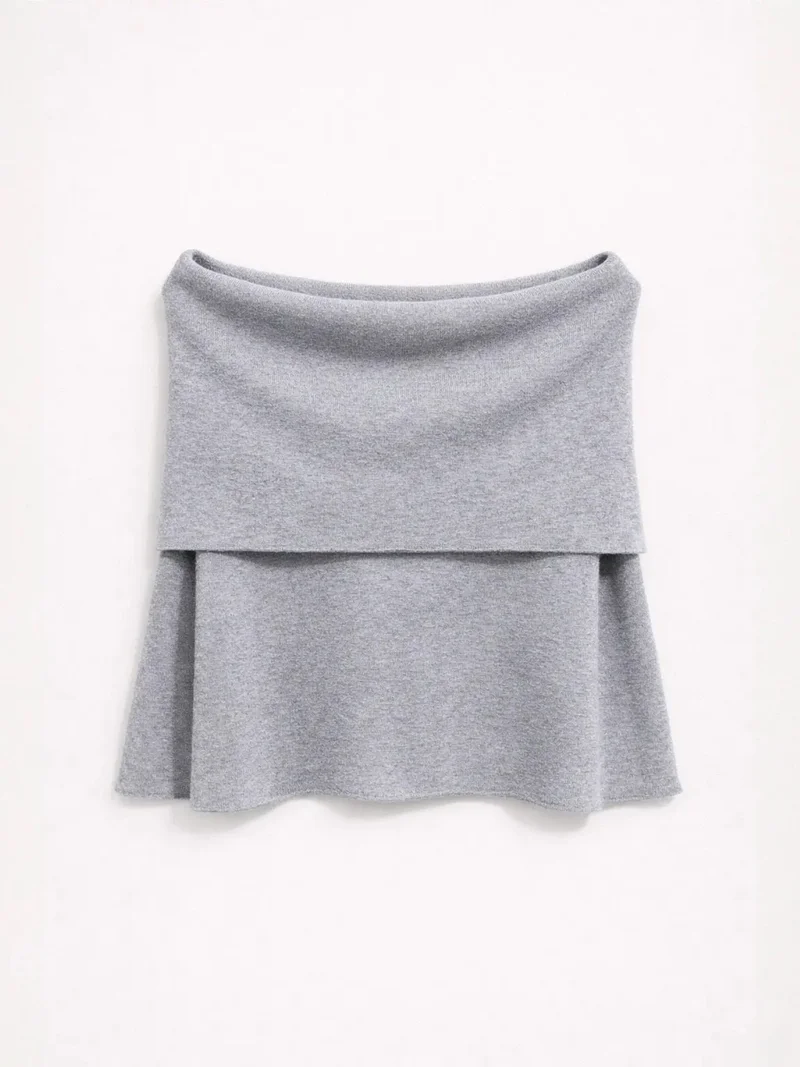 Mixray Dark Grey MIXRAY Oversized Ribbed Knitwear Blouse with Madonna Collar for Women | Best Price UAE